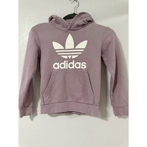 Kids Adidas Hoodie Lavender Pullover Trefoil Logo Fleece Lined Youth Size S